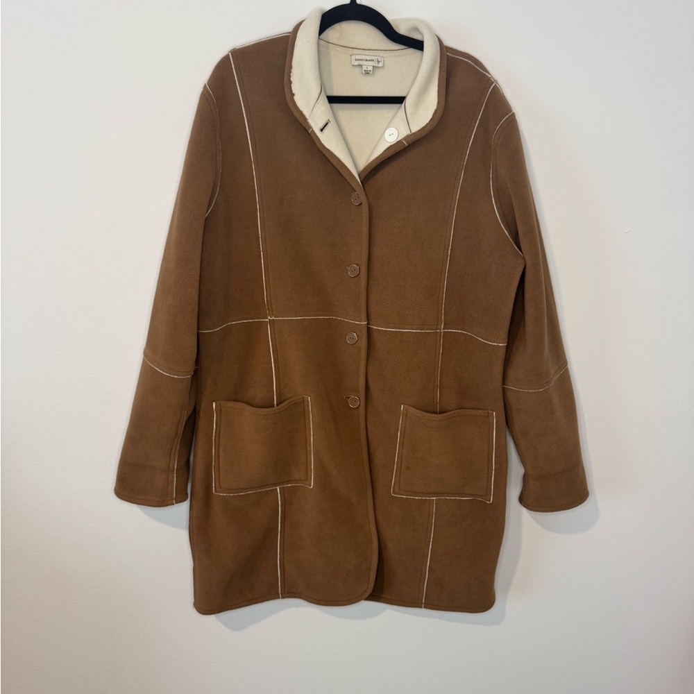 Susan Graver Jacket Womans large brown   Fall Fleece Cozy Fleece Coat